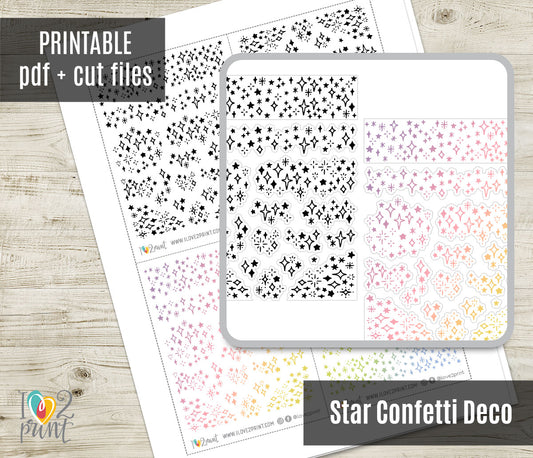 Mini Star Confetti Decorative Printable Stickers | Black & Pastel Ombré | PDF Cut Files | Instant Download