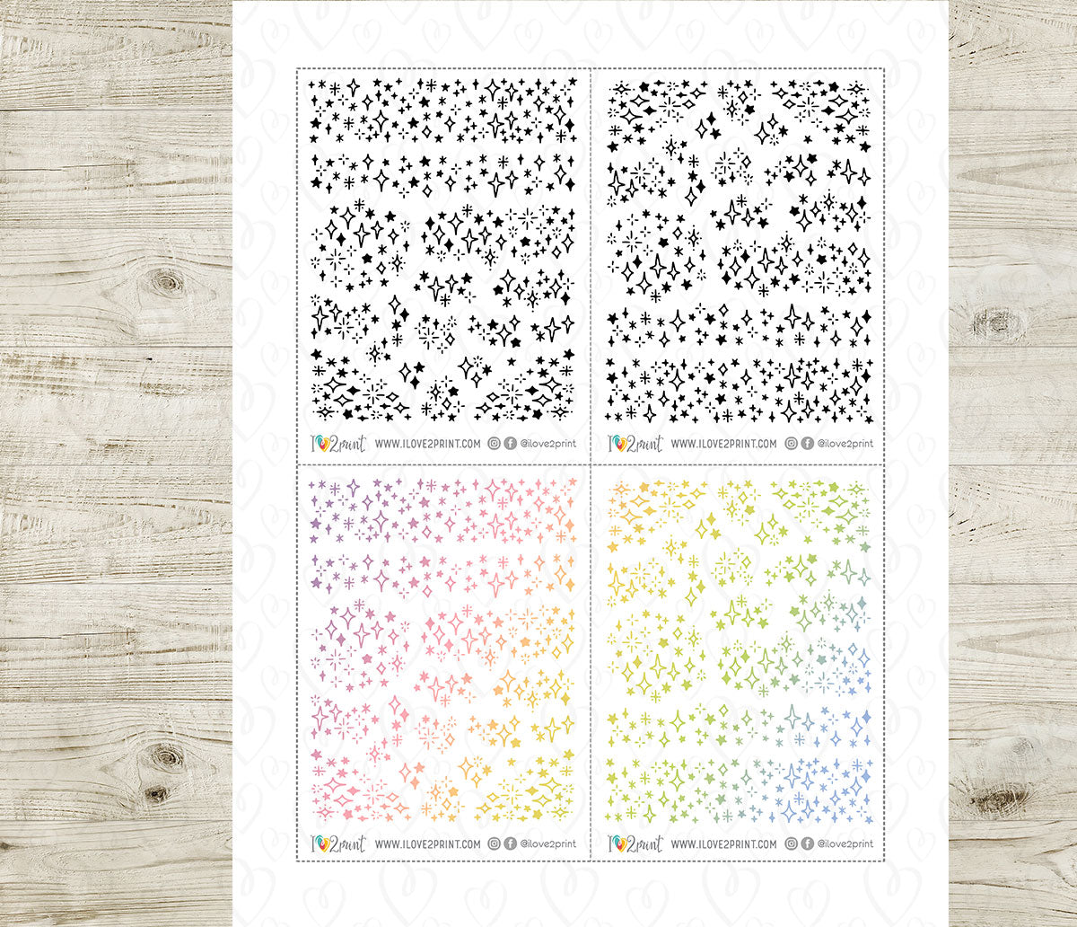 Mini Star Confetti Decorative Printable Stickers | Black & Pastel Ombré | PDF Cut Files | Instant Download