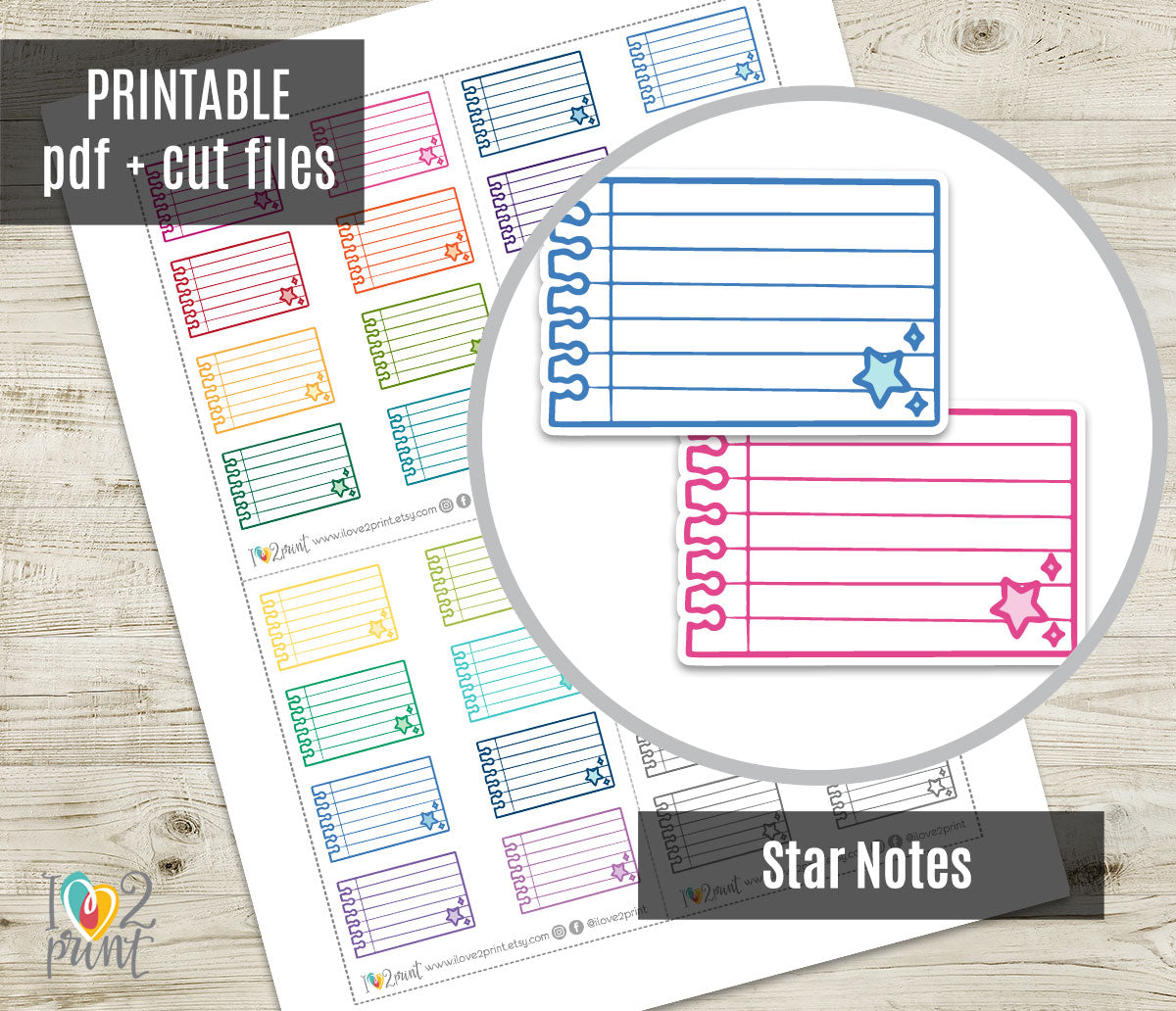 Notebook Stars Notes Printable Planner Stickers – Fun & Functional Set – Instant Download