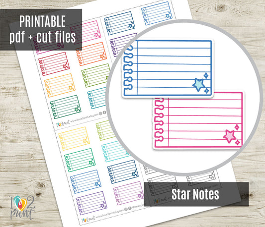 Notebook Stars Notes Printable Planner Stickers – Fun & Functional Set – Instant Download