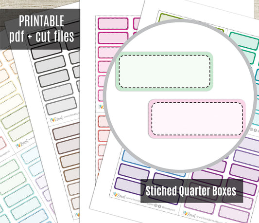 Stitched quarter boxes with cut files for a printable PDF, shown on a white background.
