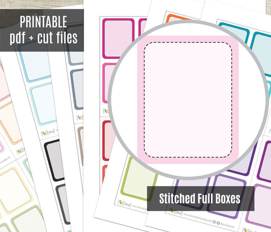 Full Stitched Boxes Printable Planner Stickers | 48 Colors | PDF Cut Files | Instant Download