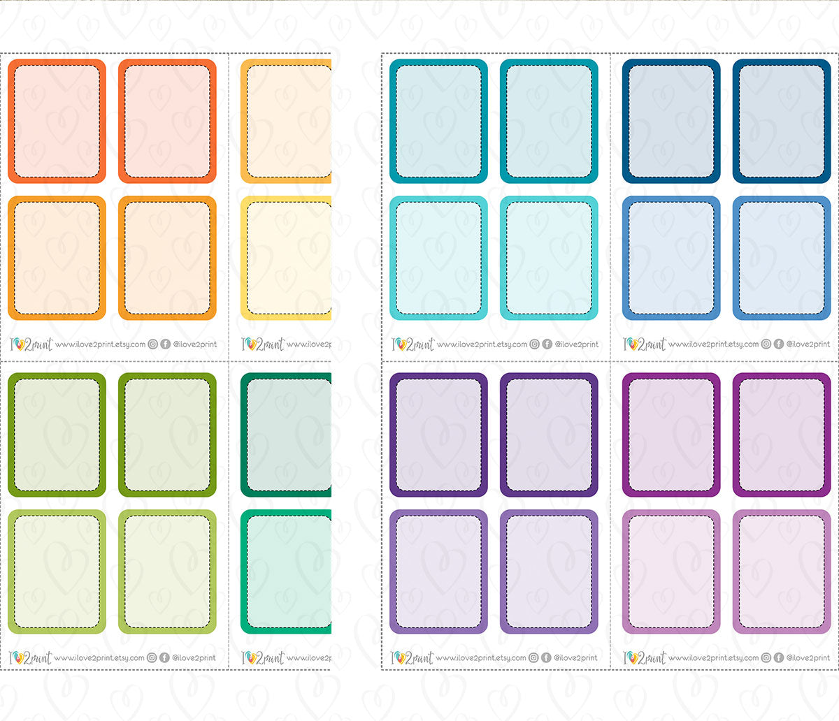 Full Stitched Boxes Printable Planner Stickers | 48 Colors | PDF Cut Files | Instant Download
