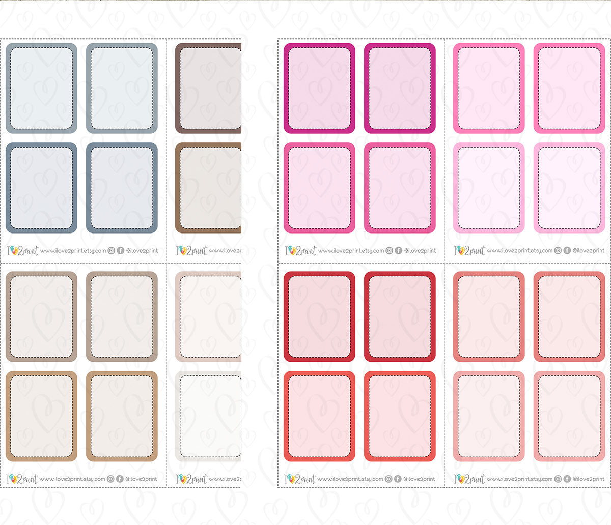 Full Stitched Boxes Printable Planner Stickers | 48 Colors | PDF Cut Files | Instant Download