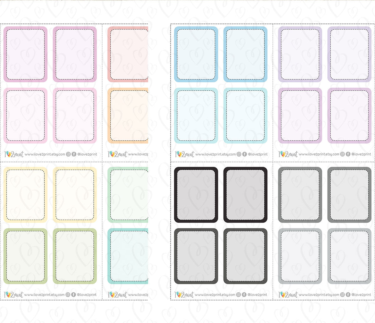 Full Stitched Boxes Printable Planner Stickers | 48 Colors | PDF Cut Files | Instant Download