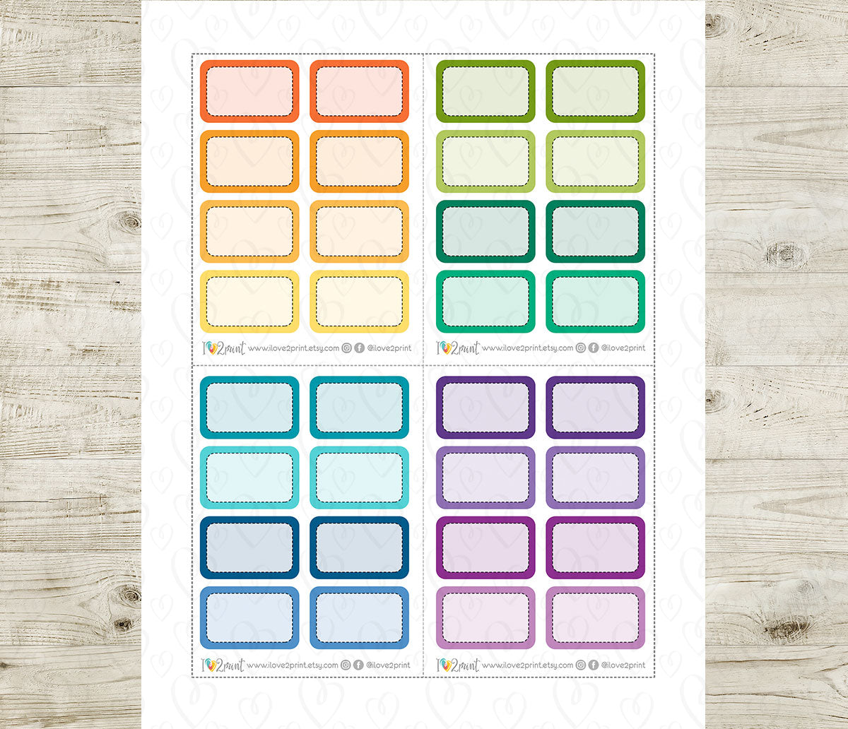Half Stitched Boxes Printable Planner Stickers | 48 Colors | PDF Cut Files | Instant Download