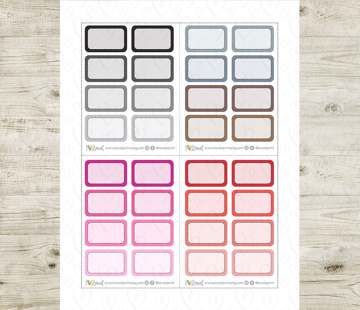 Half Stitched Boxes Printable Planner Stickers | 48 Colors | PDF Cut Files | Instant Download