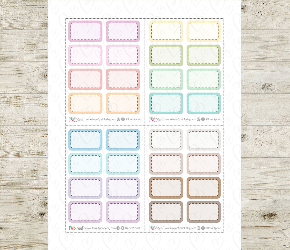 Half Stitched Boxes Printable Planner Stickers | 48 Colors | PDF Cut Files | Instant Download