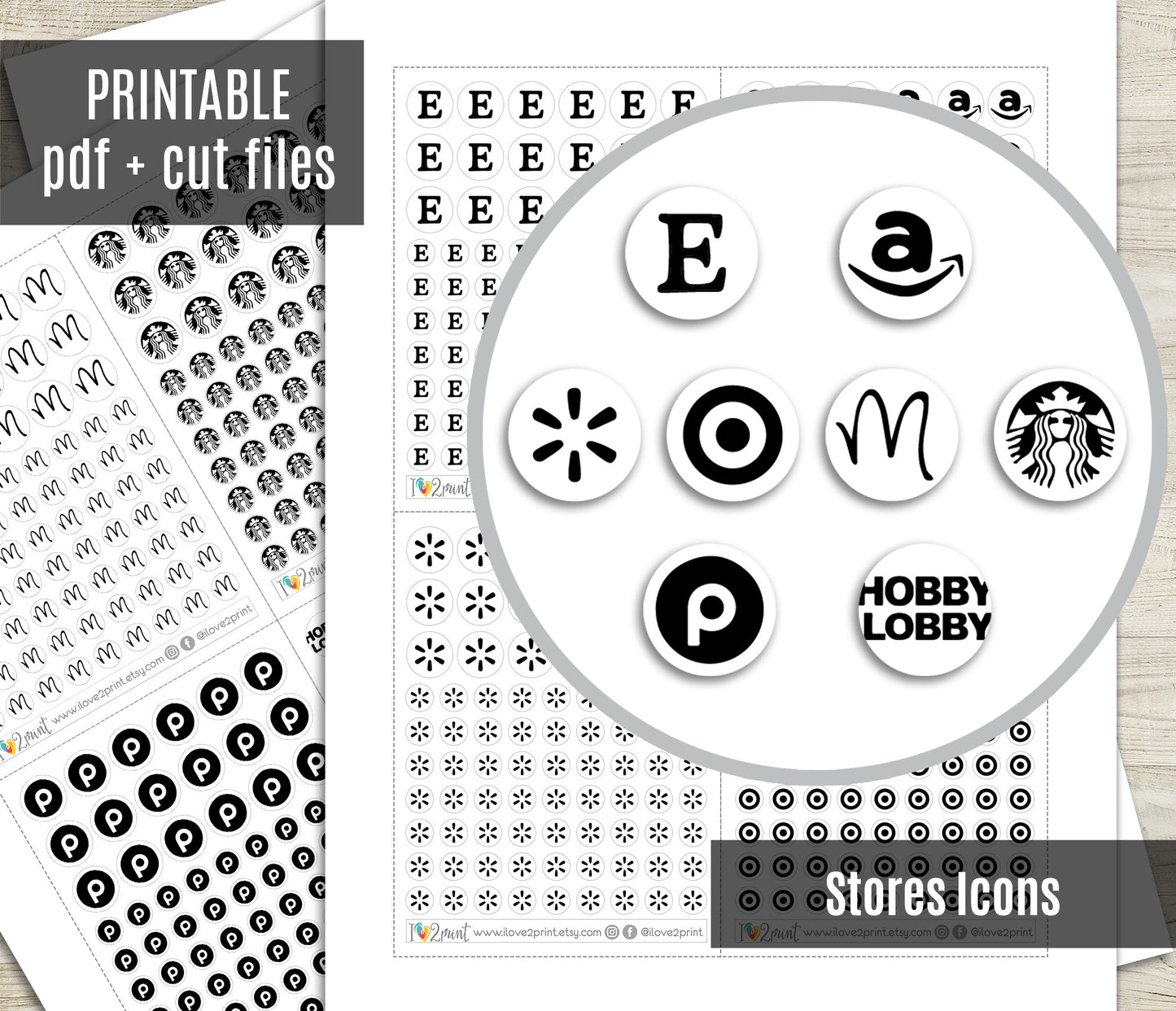 Famous Stores Icons Stickers Set  - Functional Printable Stickers - PDF & Cut Files