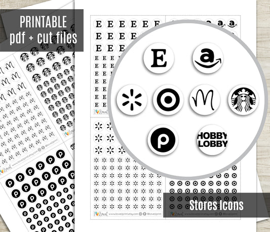 Famous Stores Icons Stickers Set  - Functional Printable Stickers - PDF & Cut Files