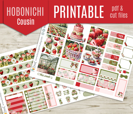 Strawberry Fields Stickers – Hobonichi Cousin Printable PDF & Cut Files