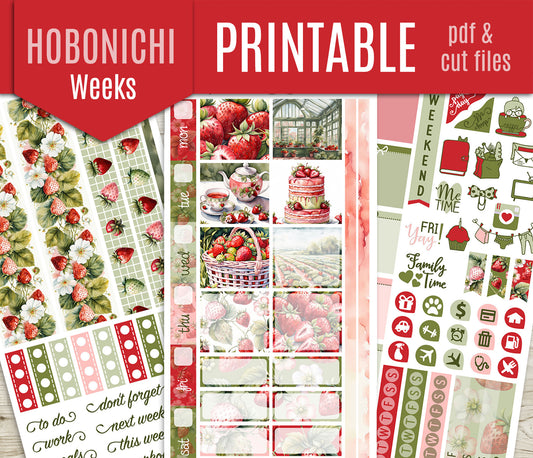 Strawberry Fields Stickers – Hobonichi Weeks Printable PDF & Cut Files