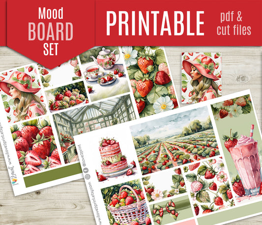 Strawberry Fields Moodboard Decorative Box Stickers - 1.5" Printable PDF & Cut Files