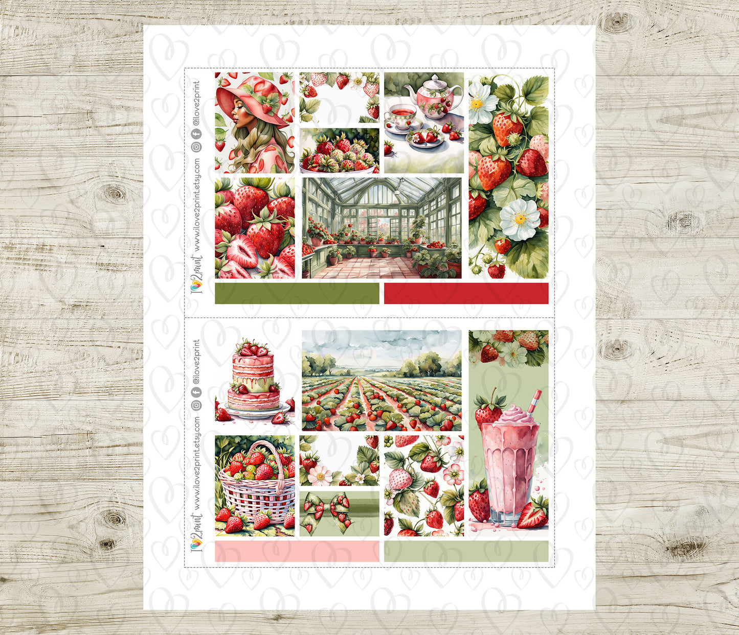Strawberry Fields Moodboard Decorative Box Stickers - 1.5" Printable PDF & Cut Files