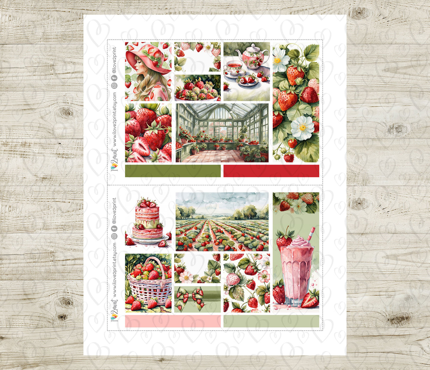Strawberry Fields Moodboard Decorative Box Stickers - 1.5" Printable PDF & Cut Files