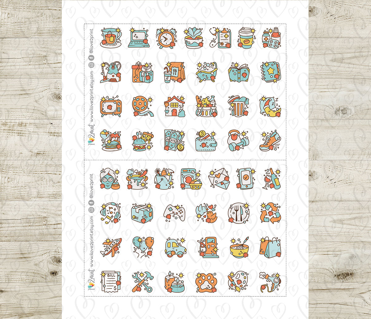 50 Summer - Daily Life Printable Icons Stickers – COLOR Planner Icons - PDF & Cut Files