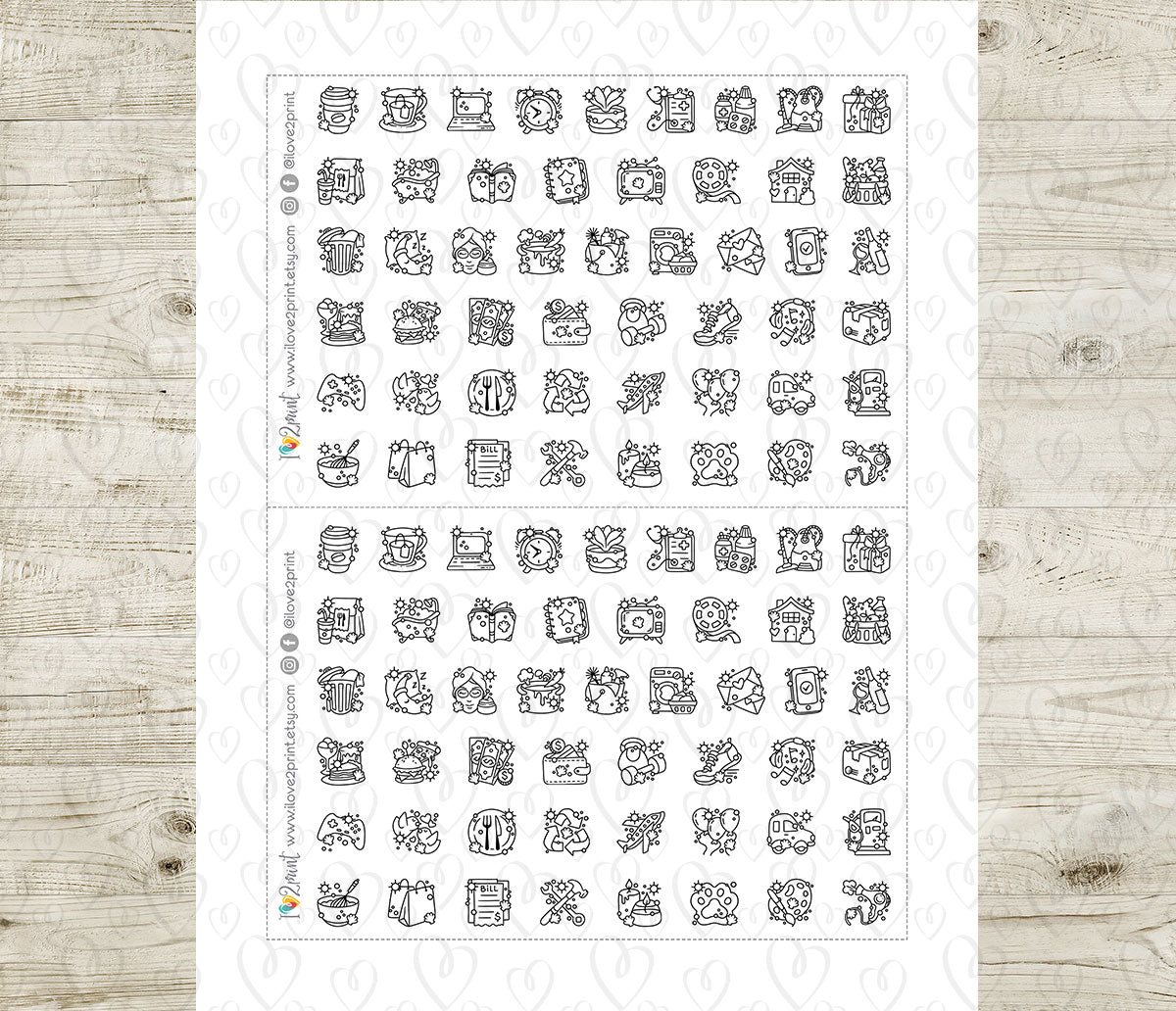 50 Summer - Daily Life Printable Icons Stickers – DOODLE Planner Icons - PDF & Cut Files