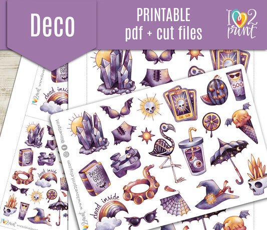 Summer Goth Decorative Stickers - Printable PDF & Cut Files