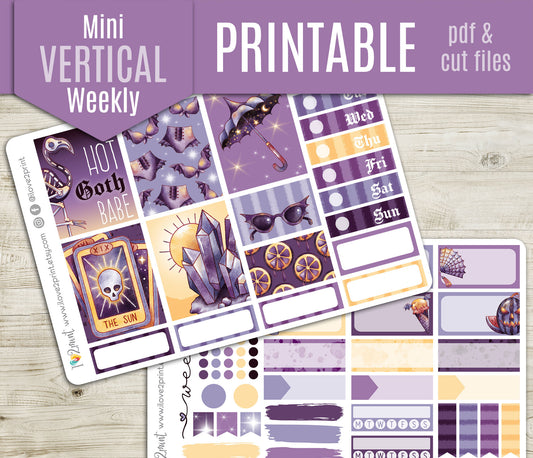 Summer Goth Mini Weekly Stickers - Printable PDF & Cut Files