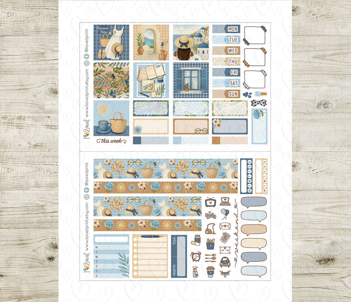 Summer in Greece Hobonichi Cousin Stickers | A5 Aegean Daily | PDF Cut Files | Instant Download