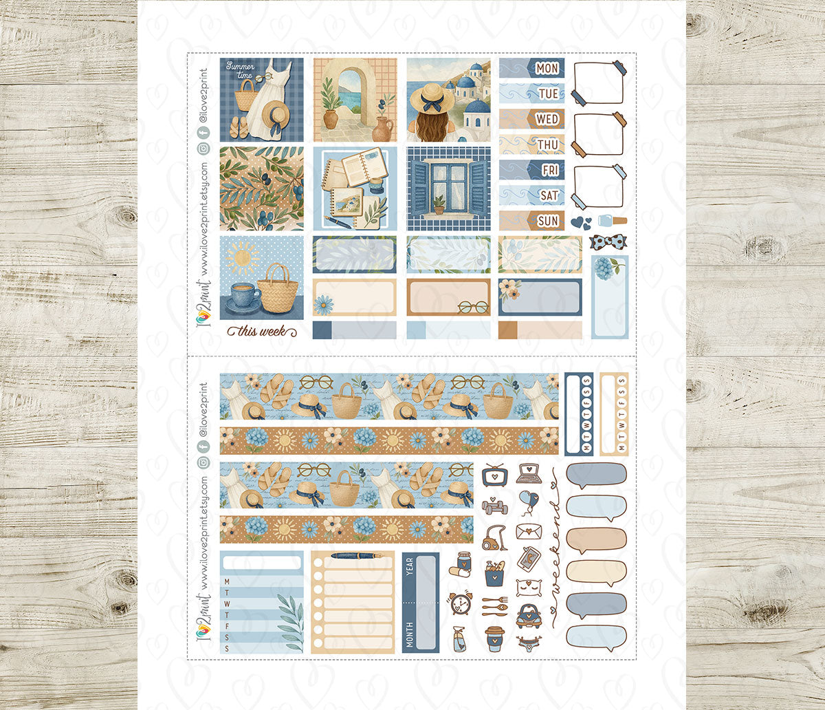 Summer in Greece Hobonichi Cousin Stickers | A5 Aegean Daily | PDF Cut Files | Instant Download