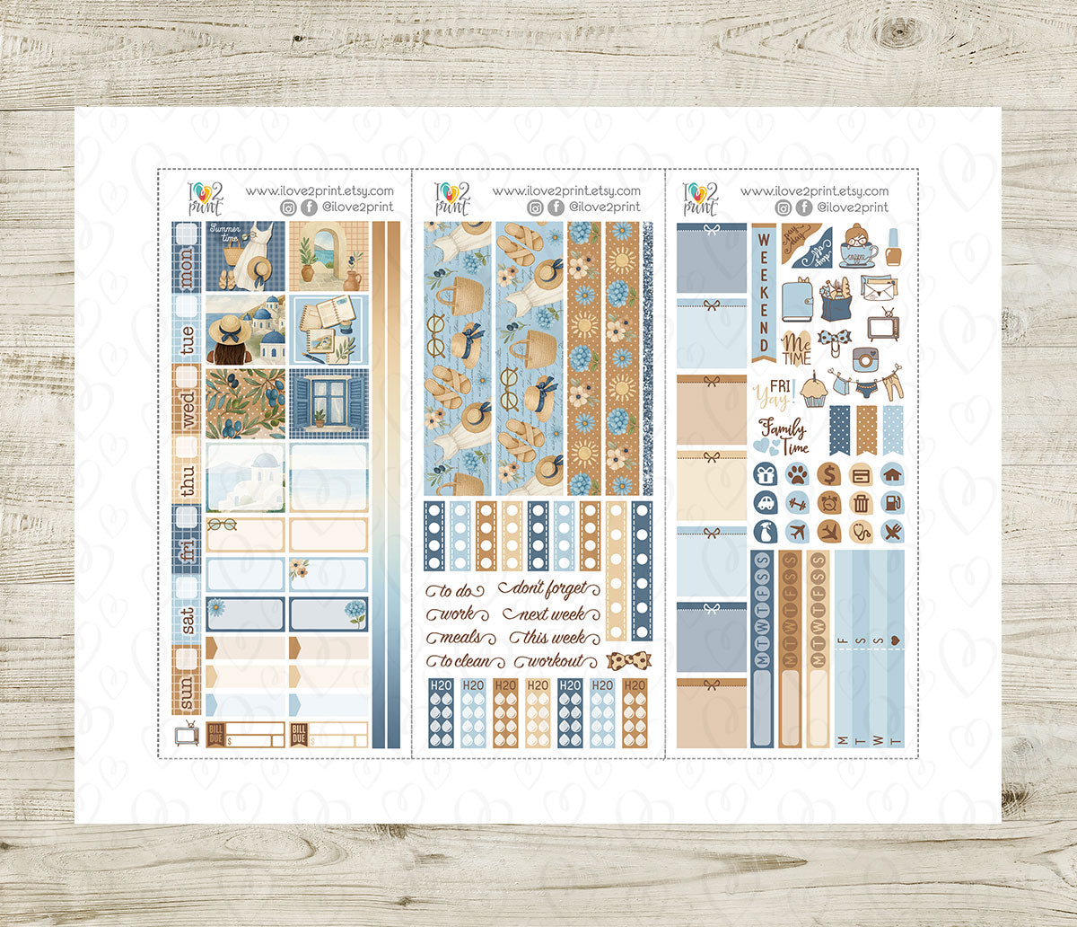 Summer in Greece Hobonichi Weeks Stickers | Slim Aegean Fit | PDF Cut Files | Instant Download