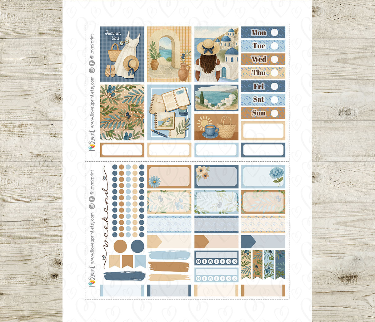 Summer in Greece Vertical Weekly Printable Stickers | Column Aegean | PDF Cut Files