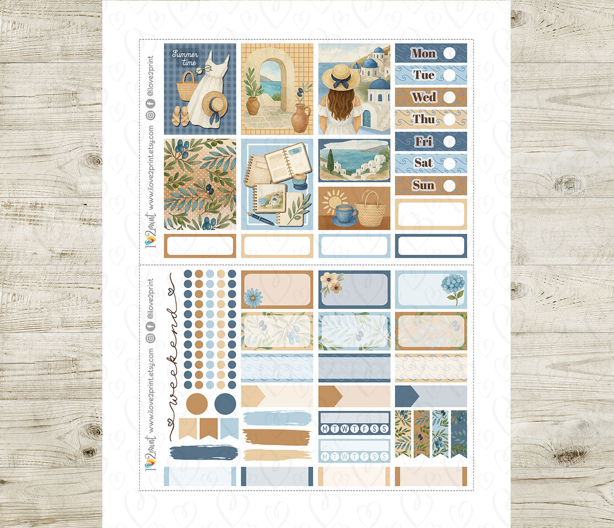 Summer in Greece Vertical Weekly Printable Stickers | Column Aegean | PDF Cut Files