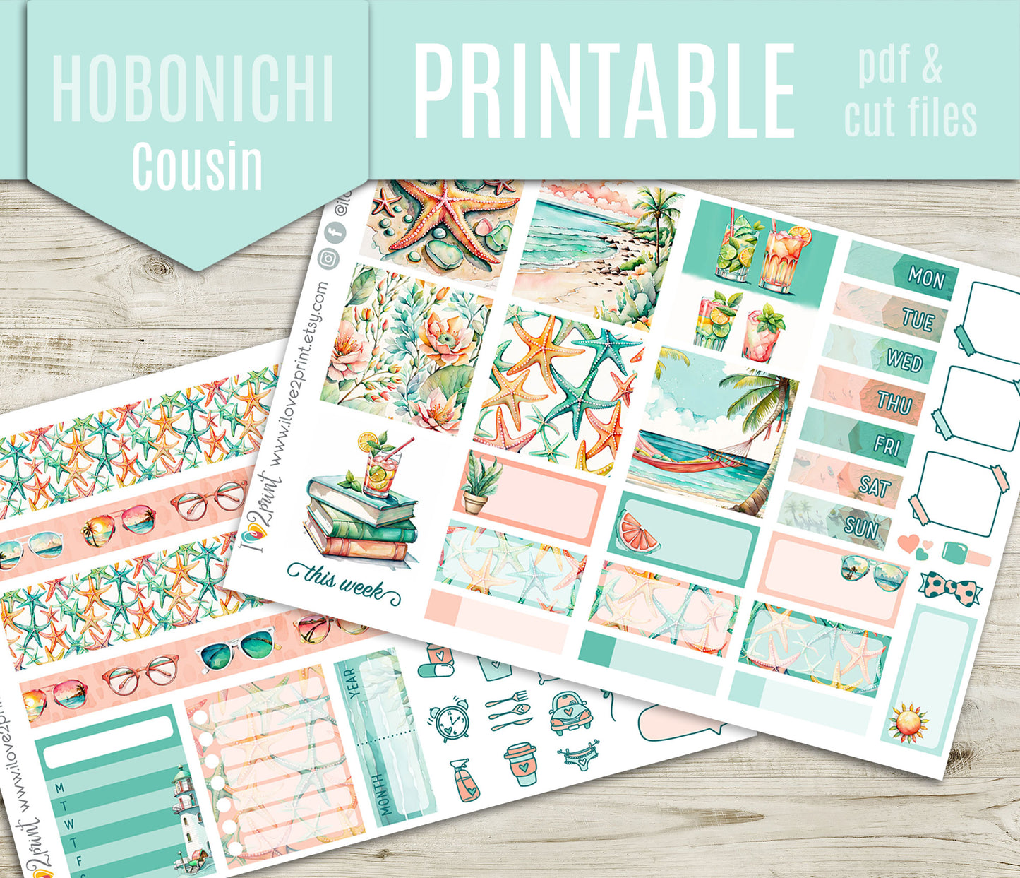 Sunny Day Stickers - Hobonichi Cousin - Printable PDF & Cut Files
