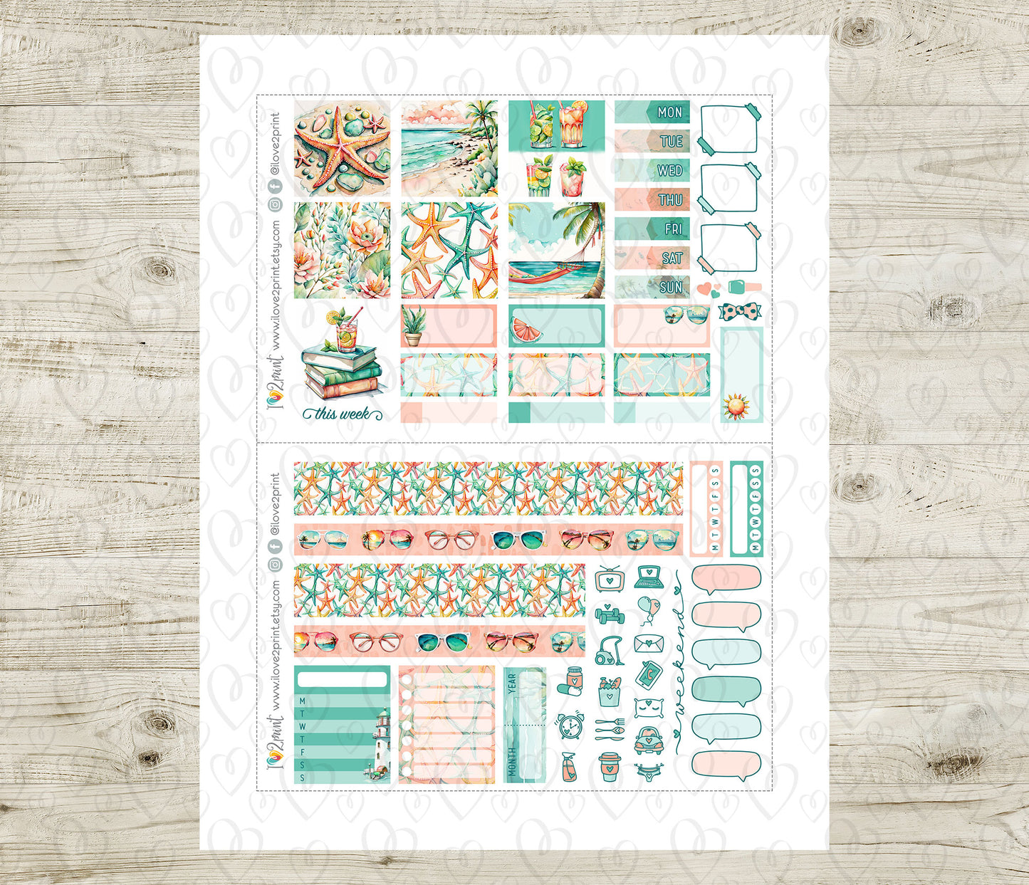 Sunny Day Stickers - Hobonichi Cousin - Printable PDF & Cut Files