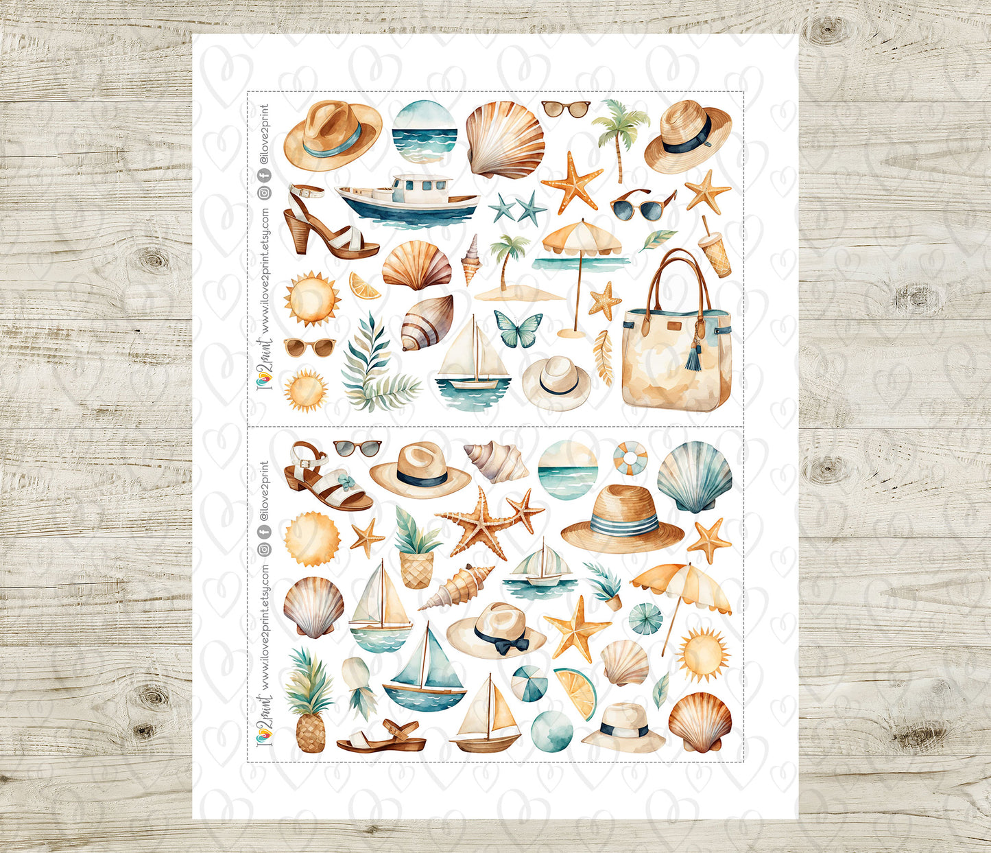 Sunshine Decorative Printable Planner Stickers | Beach Elements | PDF Cut Files | Instant Download
