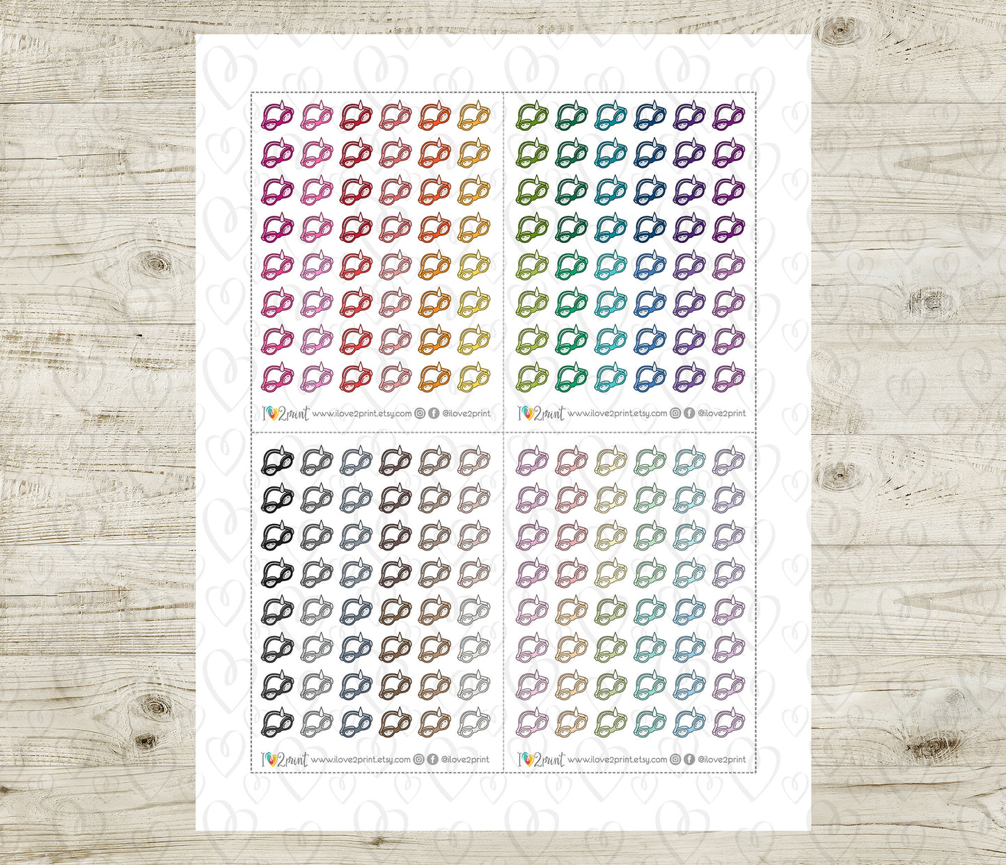Swimming Goggles Mini Icons – Functional Printable Stickers in 48 Colors – PDF & Cut Files