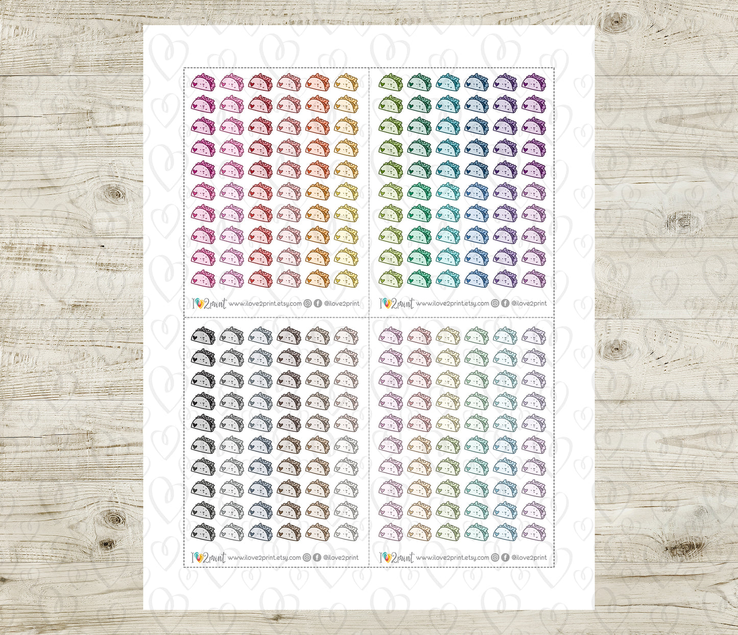 Taco Mini Icons – Functional Printable Stickers in 48 Colors – PDF & Cut Files