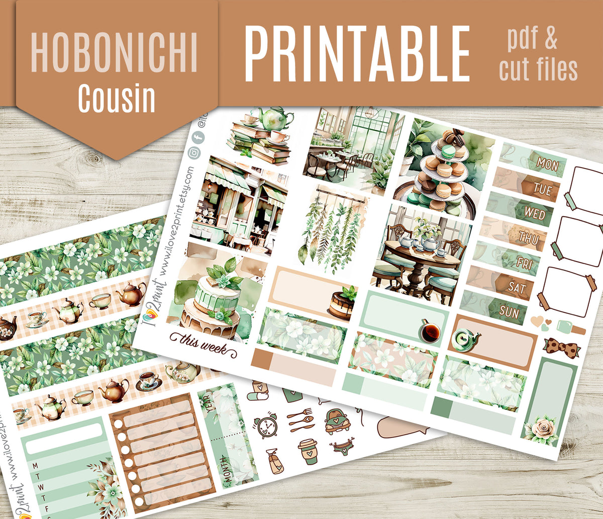 Tea Time Stickers - Hobonichi Cousin - Printable PDF & Cut Files ...