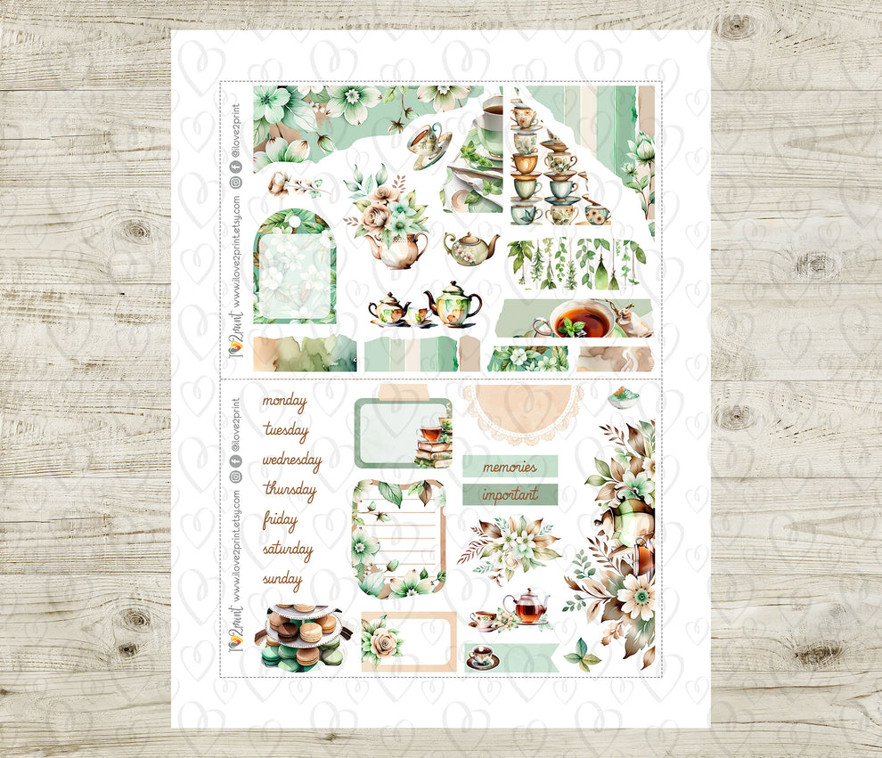 Tea Time Journal Stickers - Printable Printable PDF & Cut Files ...