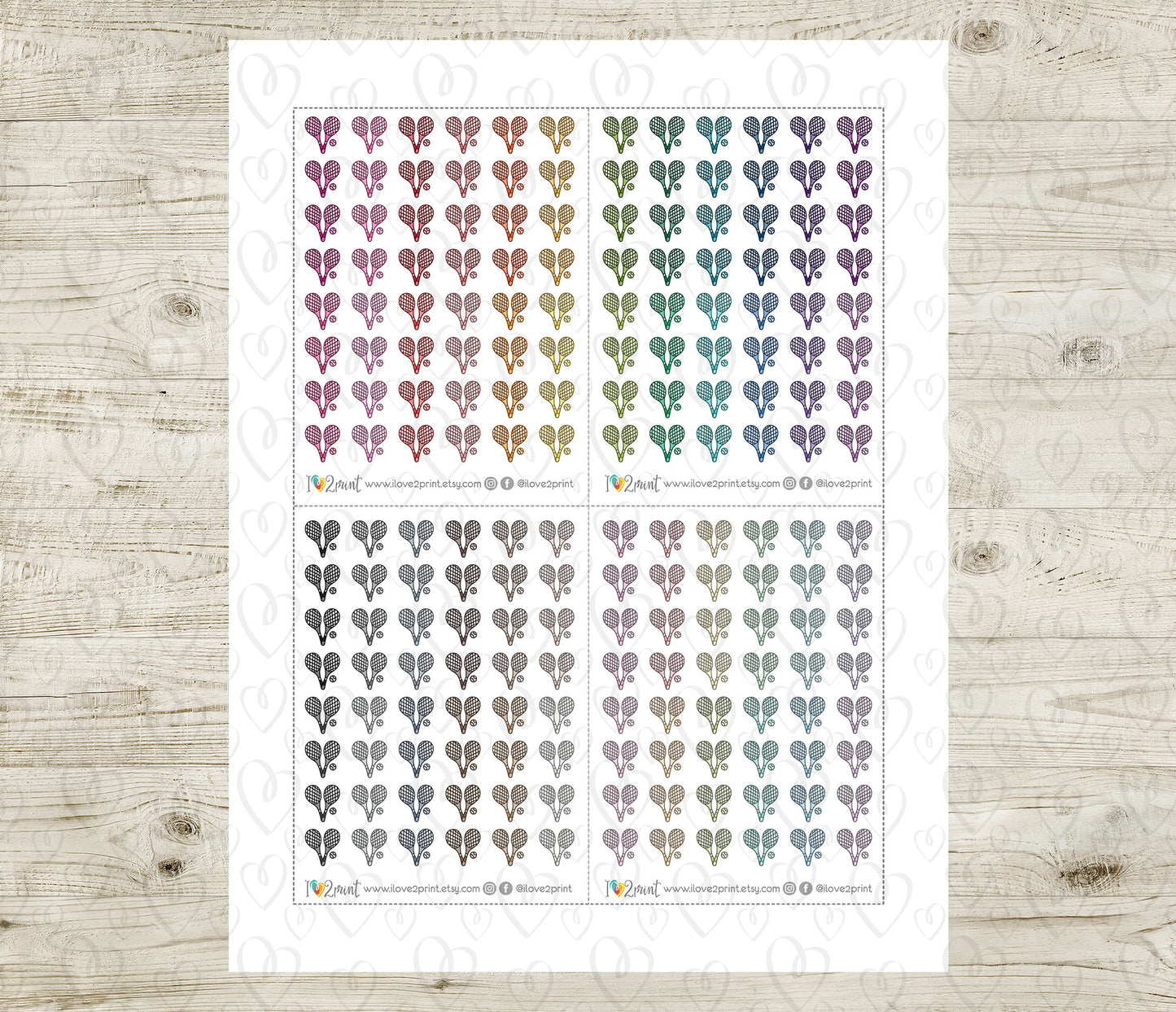 Tennis Racket Mini Icons – Functional Printable Stickers in 48 Colors – PDF & Cut Files
