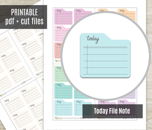 Today Note File Printable Planner Stickers – PDF & Cut Files – Instant Download
