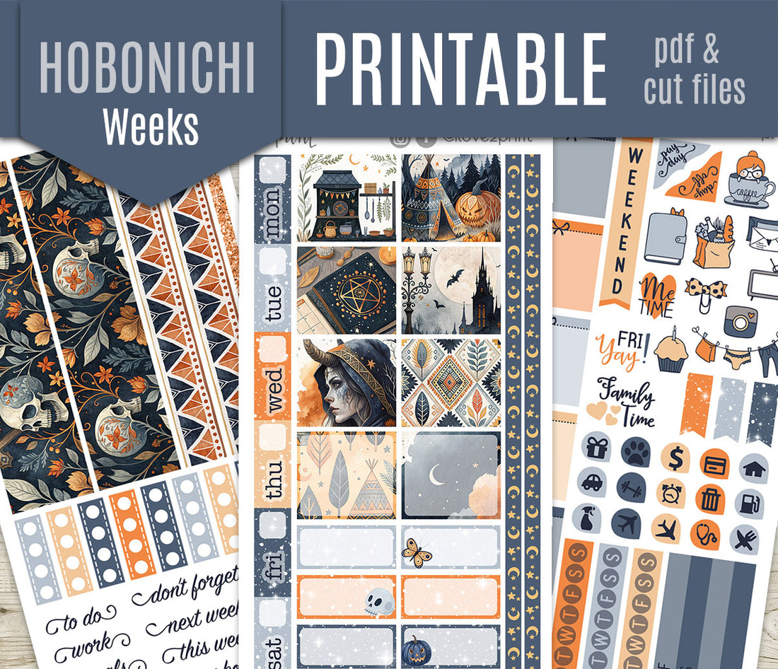 Tribal Halloween – Hobonichi Weeks Printable Stickers – PDF & Cut File ...