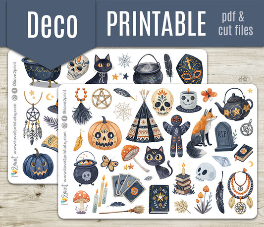 Tribal Halloween–  Printable Stickers – PDF & Cut Files