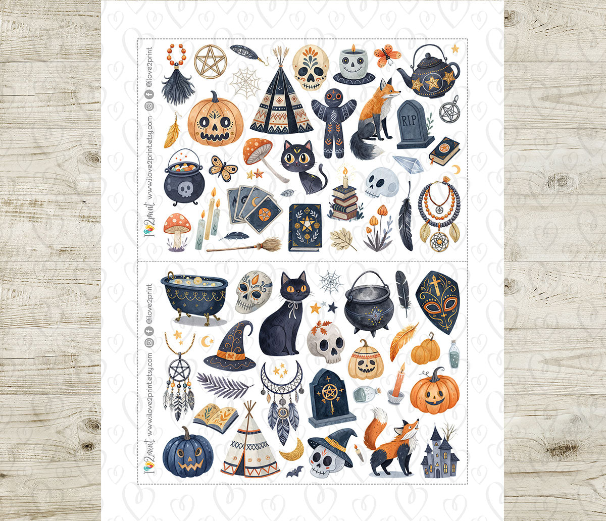 Tribal Halloween–  Printable Stickers – PDF & Cut Files