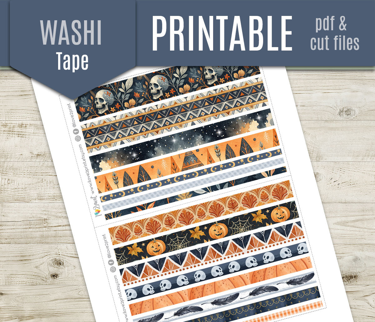Tribal Halloween – Washi Tape Strips Stickers – Printable PDF & Cut Fi ...