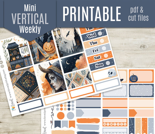 Tribal Halloween Printable Stickers – Mini Weekly Kit for Vertical Planners – PDF & Cut Files