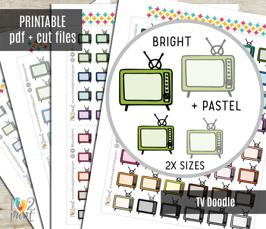 Vintage Tv Icons Stickers - Functional Printable Stickers - PDF & Cut Files