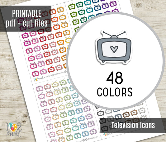 TV Icons Stickers - Functional Printable Stickers - Instant Download