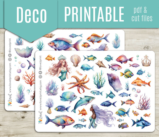 Under the Sea Decorative Stickers - Printable PDF & Cut Files