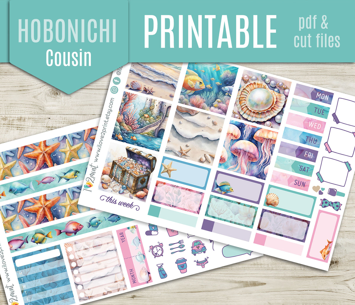Under the Sea Stickers - Hobonichi Cousin - Printable PDF & Cut Files ...
