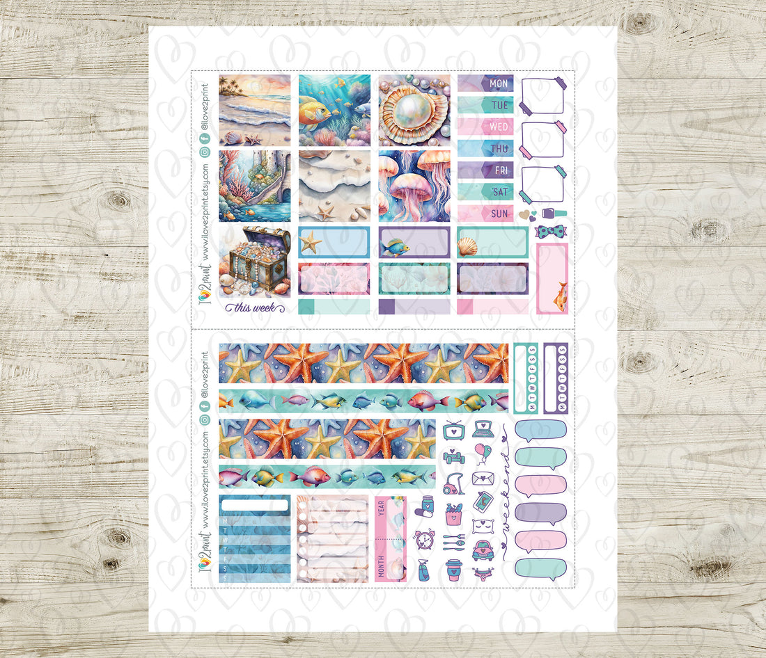 Under the Sea Stickers - Hobonichi Cousin - Printable PDF & Cut Files ...