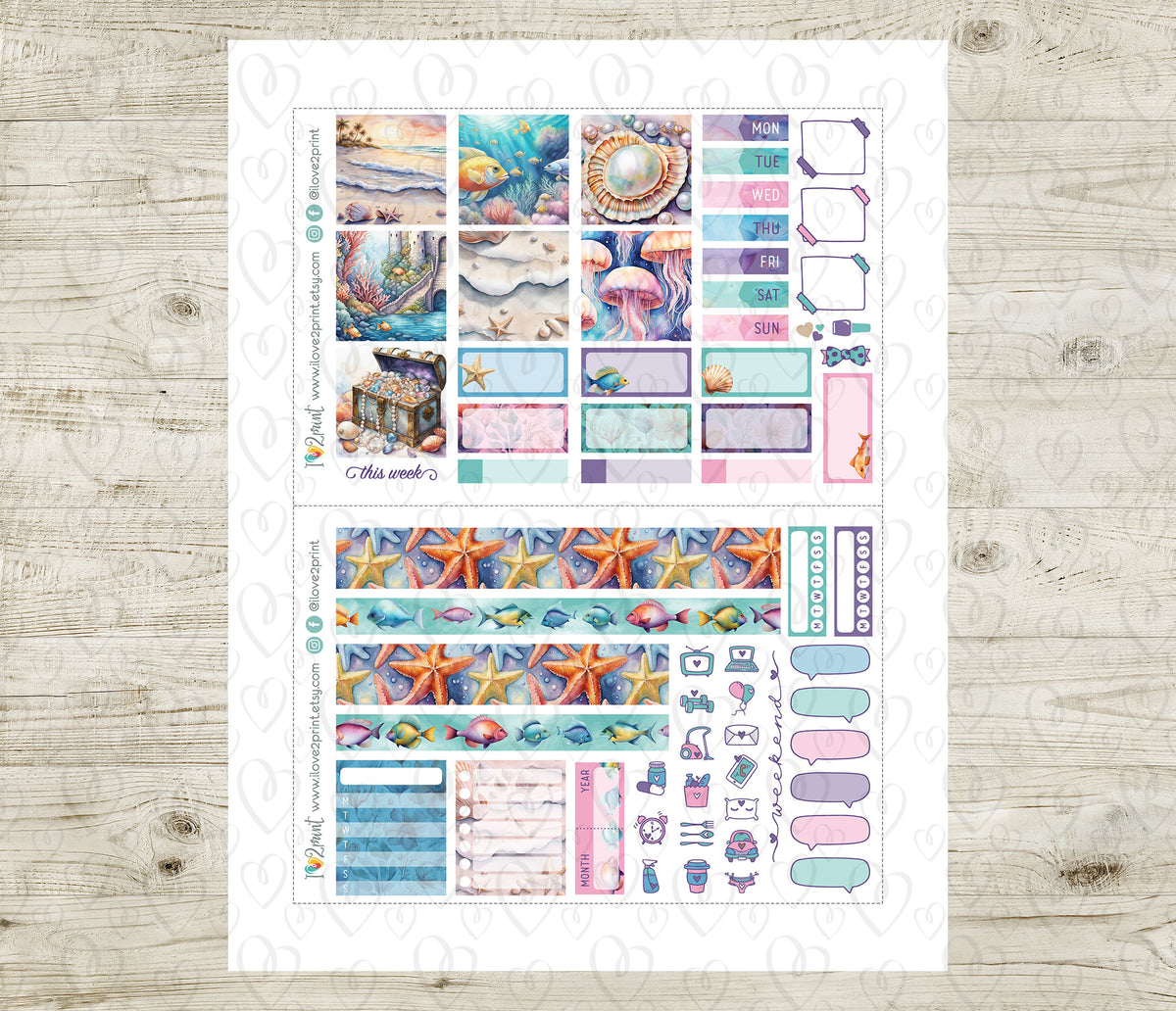 Under the Sea Stickers - Hobonichi Cousin - Printable PDF & Cut Files ...
