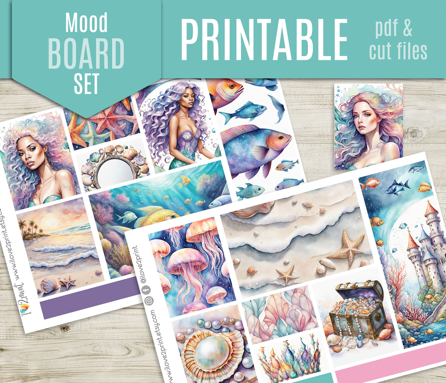 Under the Sea Moodboard Stickers – 1.5" Decorative Boxes for Vertical Planners – Printable PDF + Cut Files