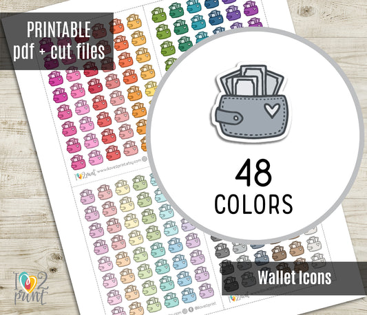 Wallet Mini Icons – Functional Printable Stickers in 48 Colors – PDF & Cut Files